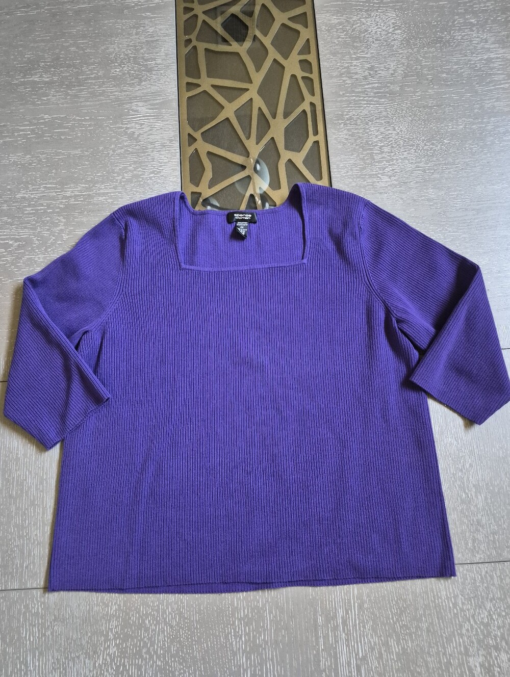 Spense Purple Ribbed Square-Neck Sweater
